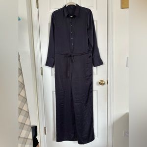 Theory Ink Satin Sheen Long-Sleeve Work Jumpsuit in blue /dark purple 6